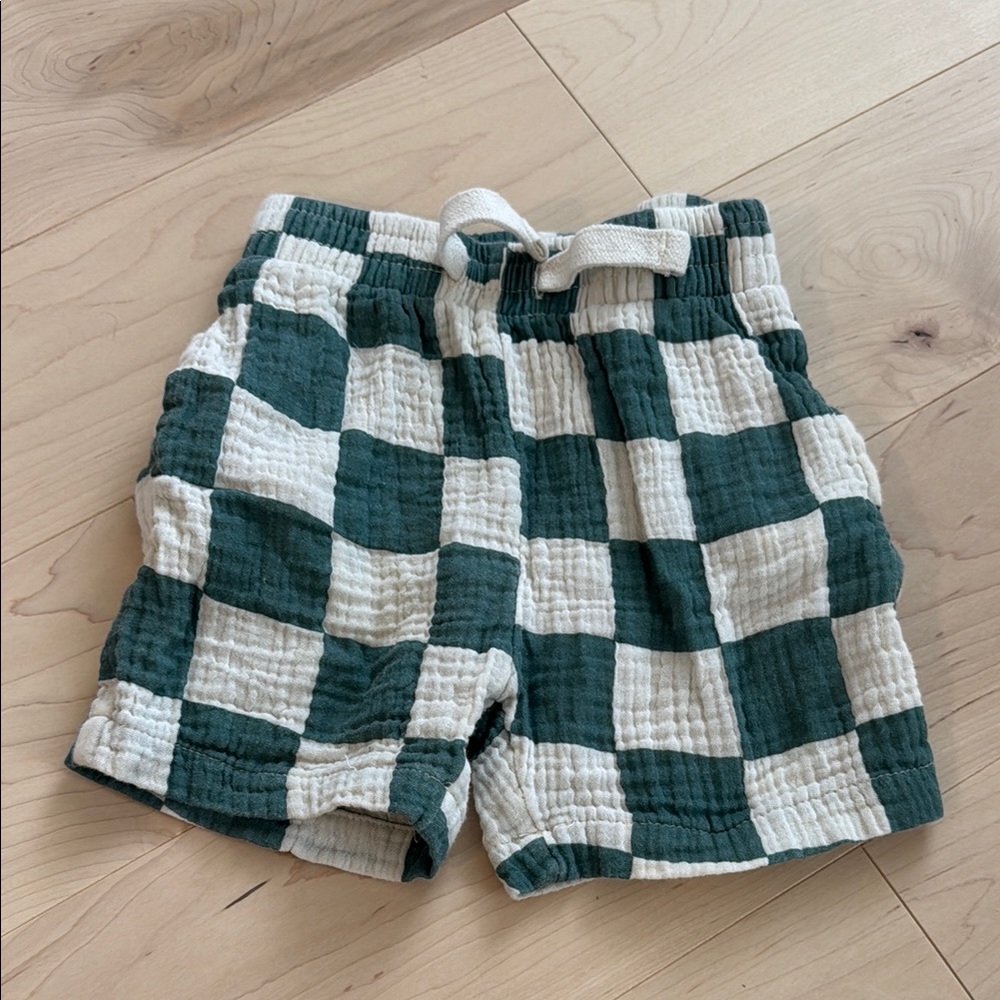 2T Checkered Shorts in Green and White